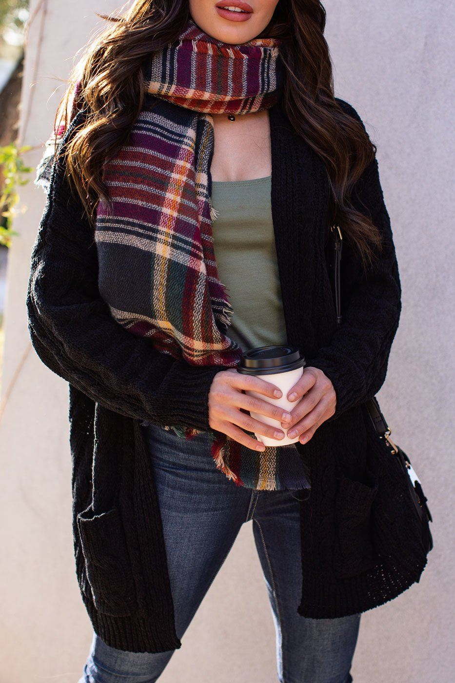 Black Cable Knit Cardigan