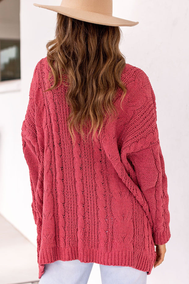 Coral Cable Knit Cardigan