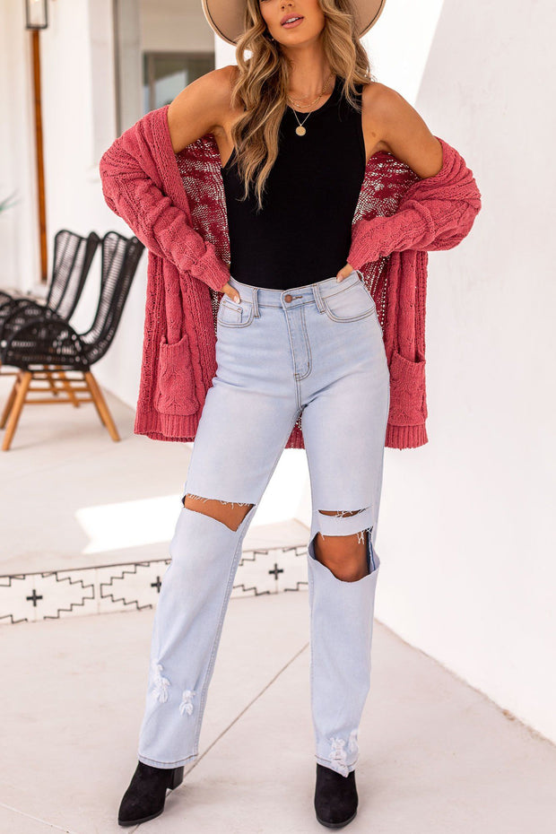 Coral Cable Knit Cardigan
