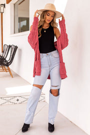 Serene Coral Cable Knit Cardigan