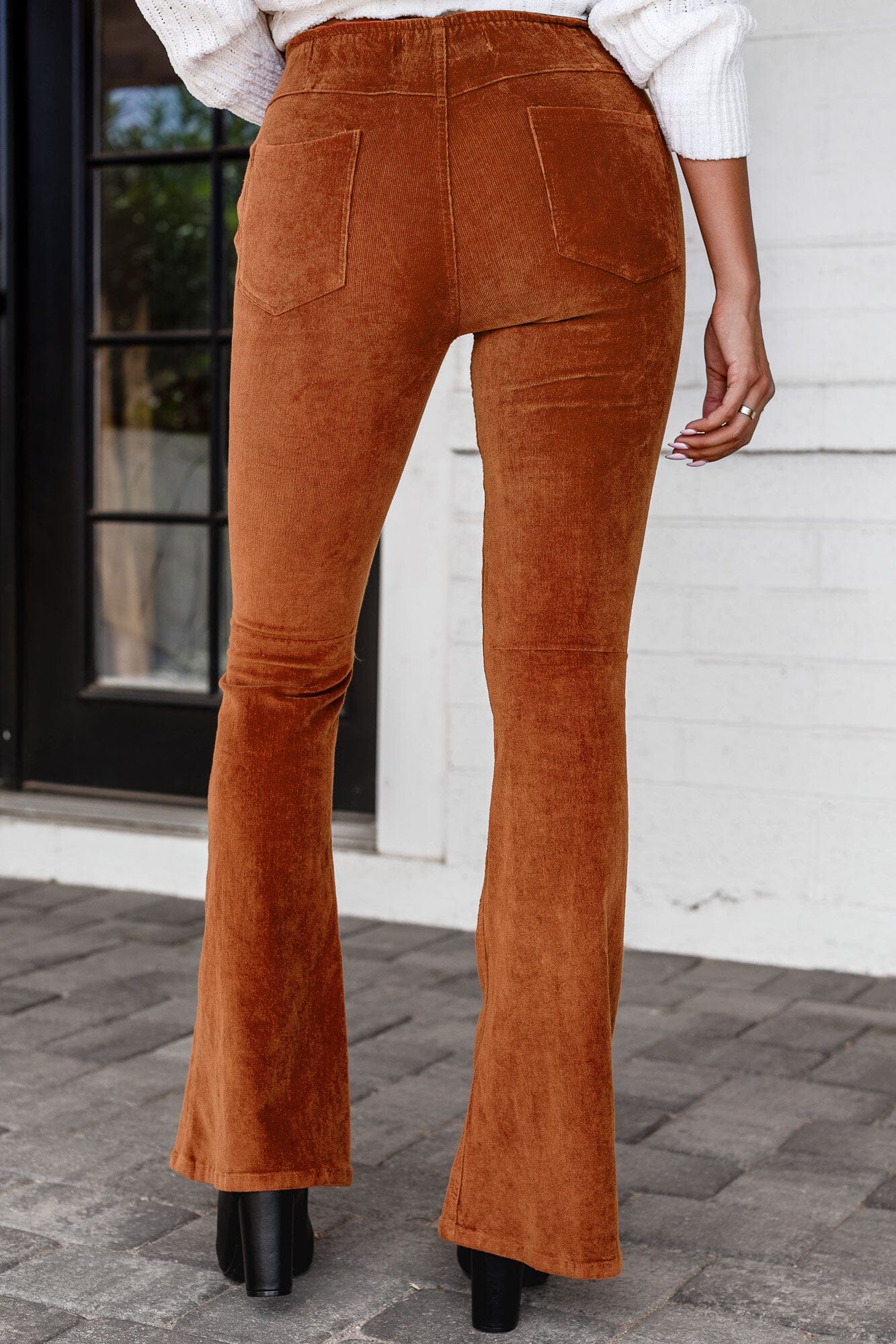 Women Genuine Suede Flared Pants Brown Real Leather Trousers