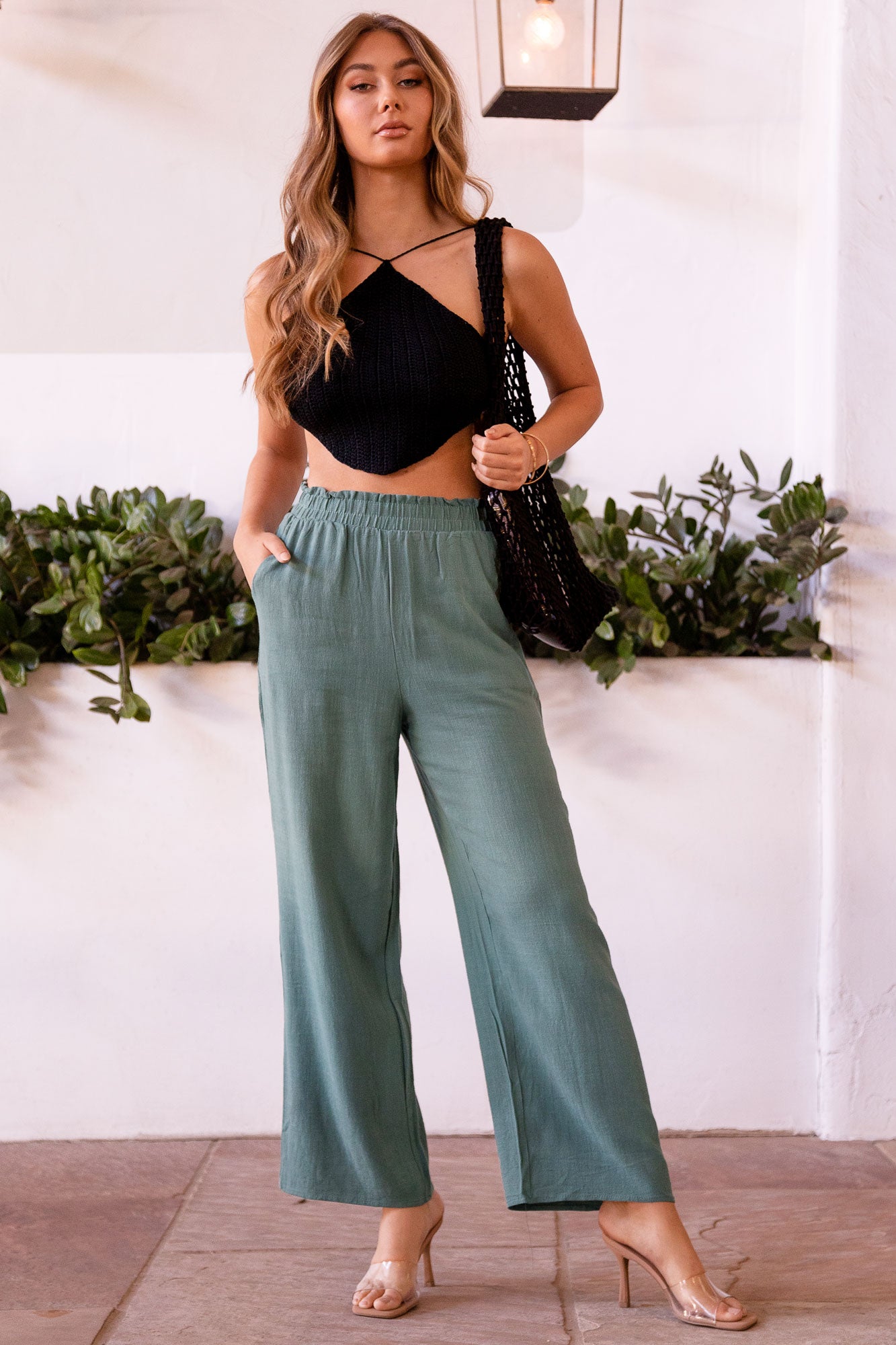 Green palazzo pants cuttle outfit ideas