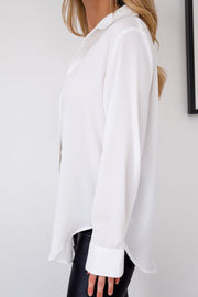 Spending Time White Satin Button Down Top