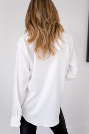 Spending Time White Satin Button Down Top