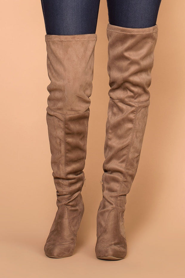 Priceless | Taupe | Over the Knee Suede Boots | Shoes | Womens
