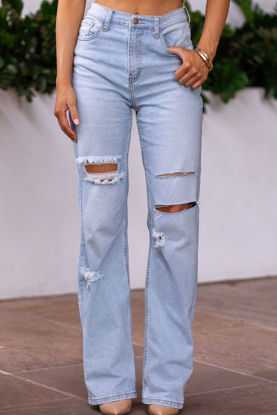 Distressed Straight Leg Jeans
