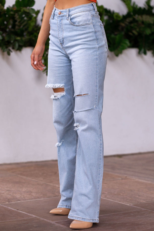 Distressed Straight Leg Jeans