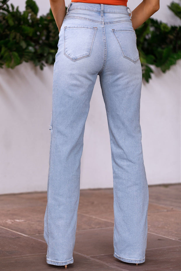 Distressed Straight Leg Jeans