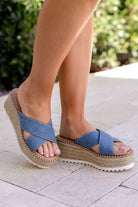 Denim Blue Slide-On Raffia Sandals