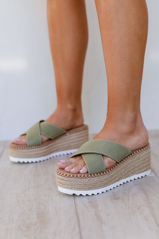 Sage Slide-On Raffia Sandals