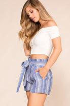 Sunny Blue Striped Paperbag Shorts | Shop Priceless