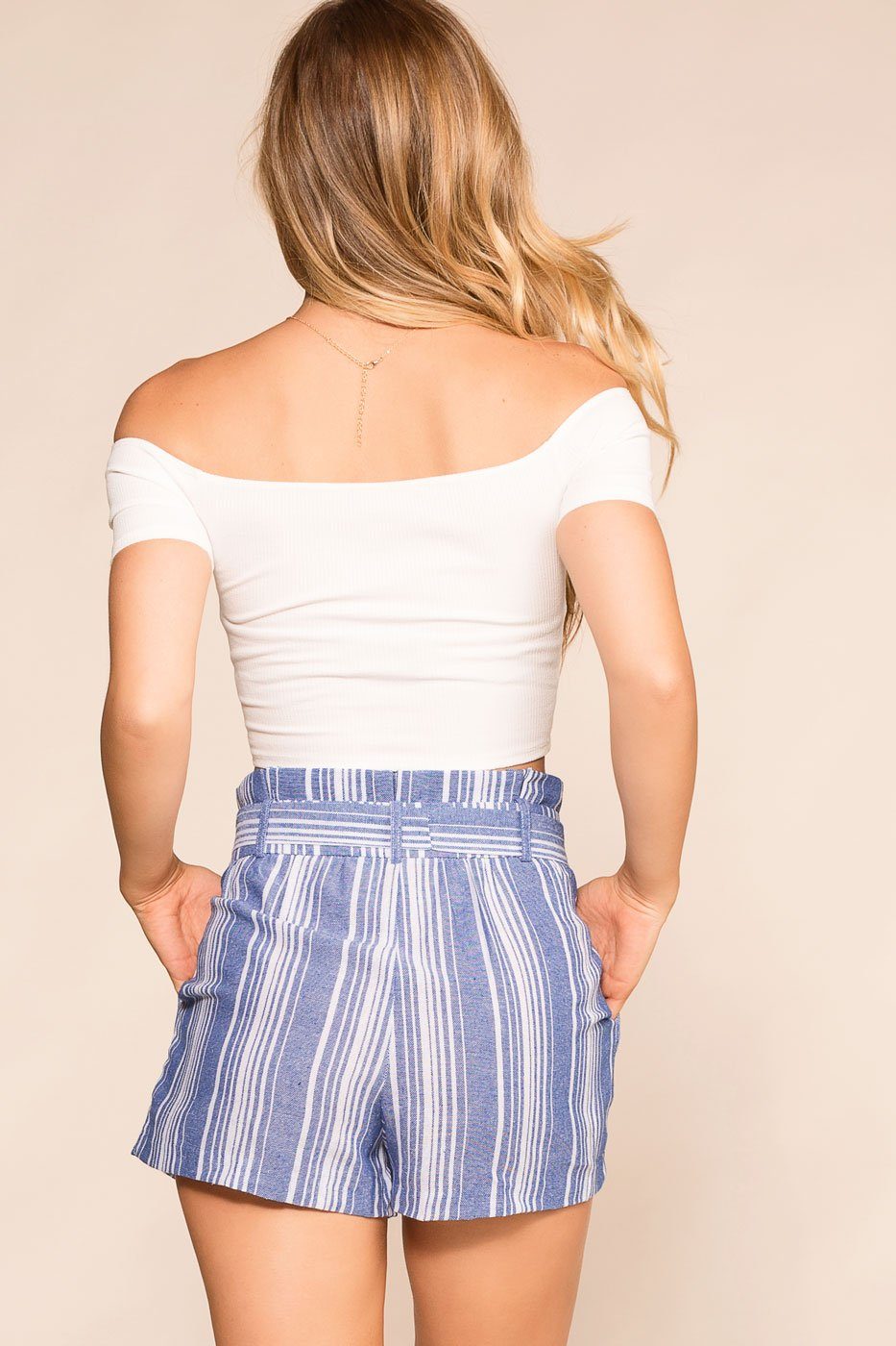 Sunny Blue Striped Paperbag Shorts | Shop Priceless