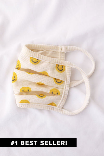 Smiley Print Washable Fashion Face Covering With Pocket