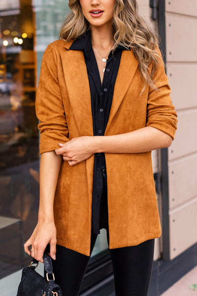 Cognac Vegan Suede Blazer