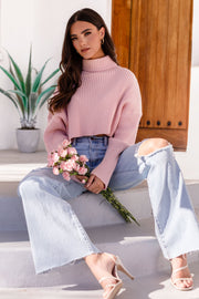 Pink Cropped Turtleneck