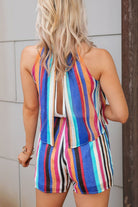 Colorful Striped Romper with Open Back