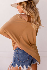 Camel Oversized V-Neck Top