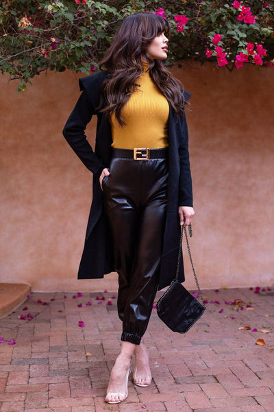  Black Vegan Leather Joggers