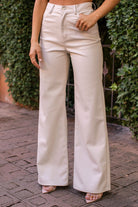 Cream Vegan Leather Flare Pants