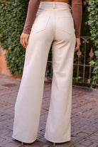 Cream Vegan Leather Flare Pants