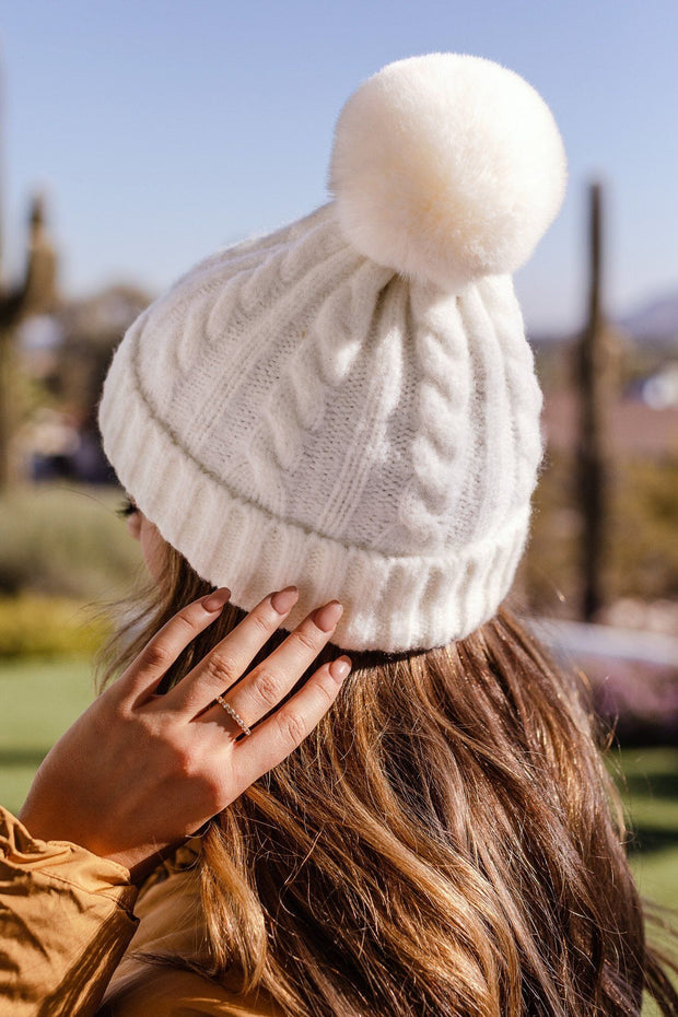 Shine On White Cable Knit Beanie
