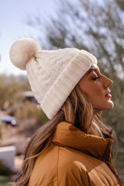 Shine On White Cable Knit Beanie