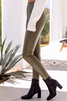 Olive Vegan Leather Leggings 