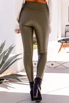 Olive Vegan Leather Leggings 