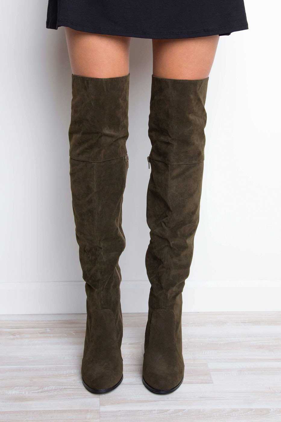 Olive knee high boots clearance