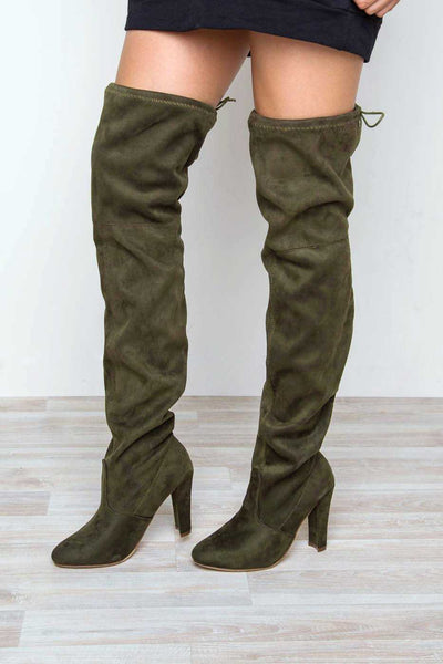 Boots - Showdown Thigh High Boots - Olive