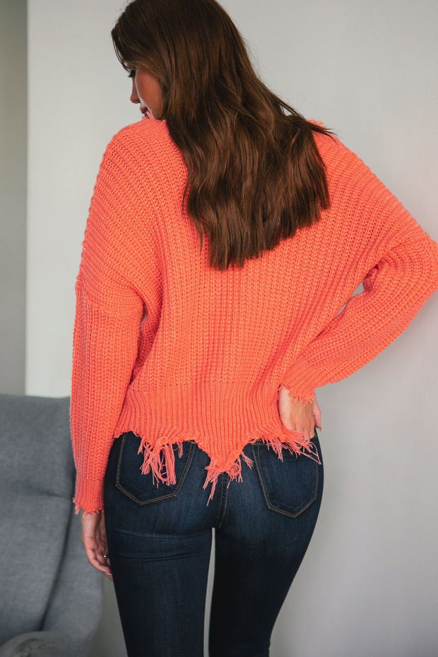 Coral Distressed Knit Sweater
