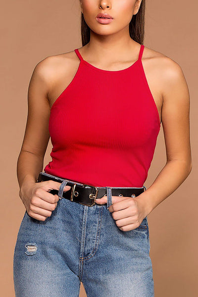 Bethany Red Ribbed Knit Tank Top