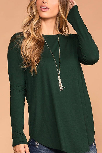 Krysha Hunter Green Round Neck Long Sleeve Top