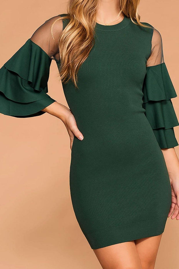 Enchanted Hunter Green Ruffle Sleeve Dress | Jealous Tomato