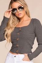 Optimistic Charcoal Button Long Sleeve Crop Top | Hearts & Hips