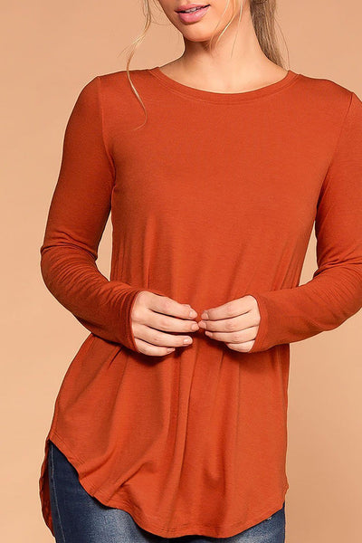 Krysha Copper Round Neck Long Sleeve Top