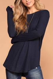 Krysha Navy Round Neck Long Sleeve Top | Zenana