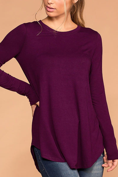 Krysha Plum Round Neck Long Sleeve Top | Zenana