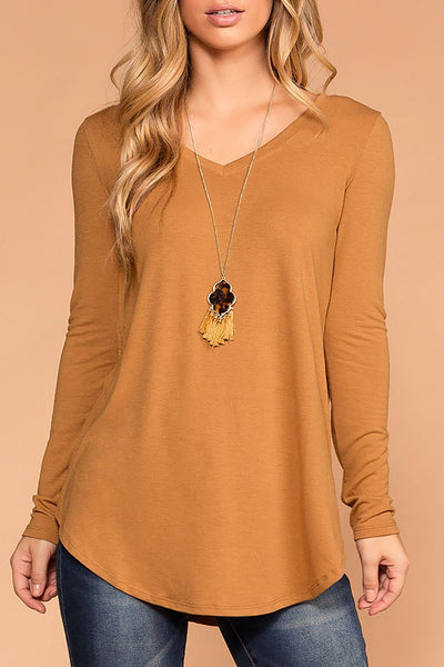 Missy Coffee Long Sleeve V-Neck Top | Zenana