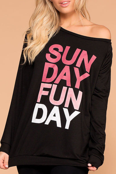 Sunday Funday Black Sweatshirt Top | Bibi