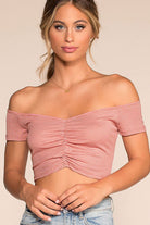 Sweet Ivy Off The Shoulder Ruched Crop Top - Pink | Active Basic