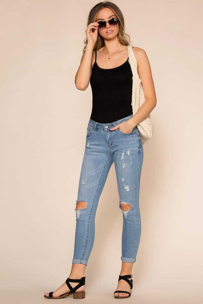 Mid-Rise Medium Wash Distressed Jeans