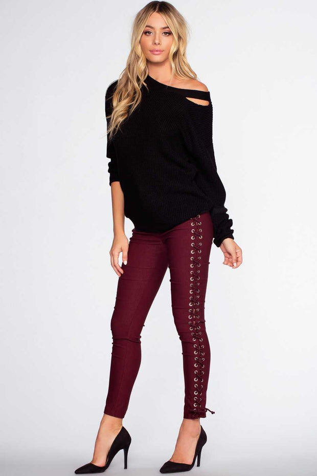 Pants - Lace Do It Right Pants - Burgundy