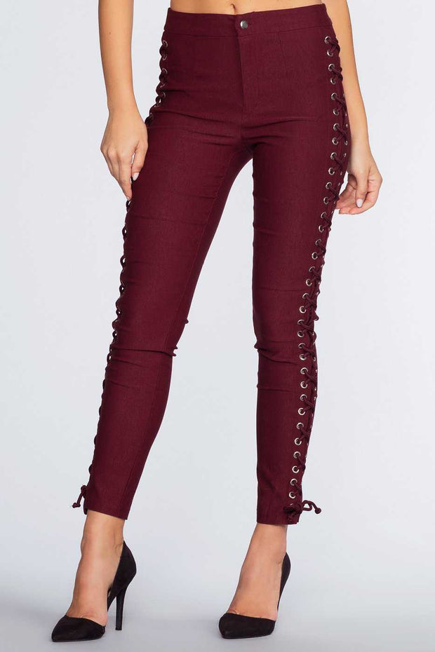 Pants - Lace Do It Right Pants - Burgundy