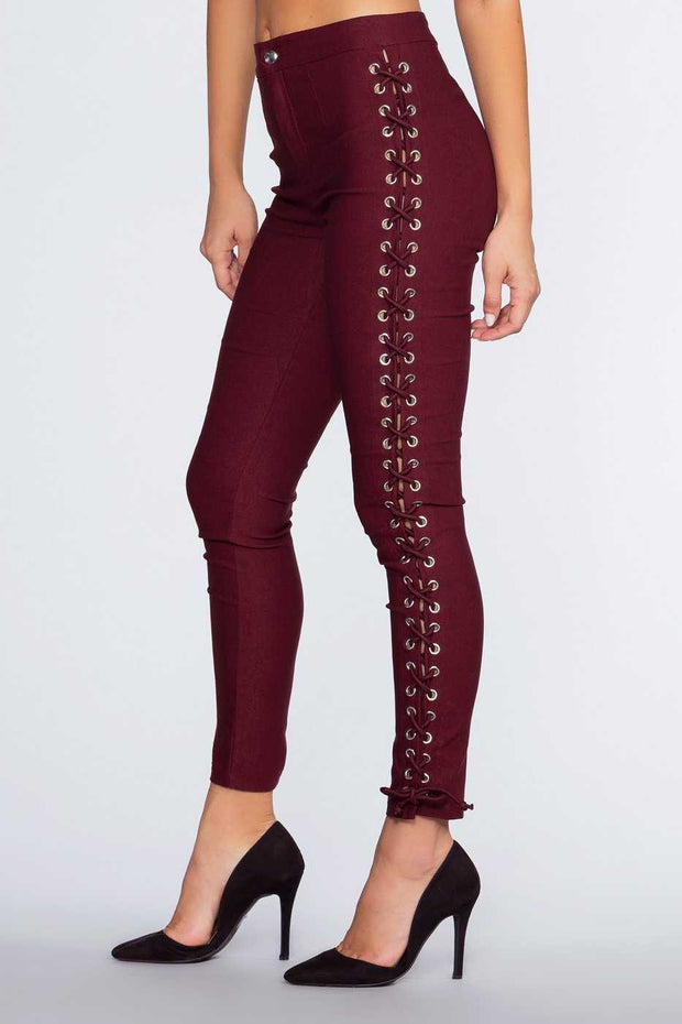 Pants - Lace Do It Right Pants - Burgundy