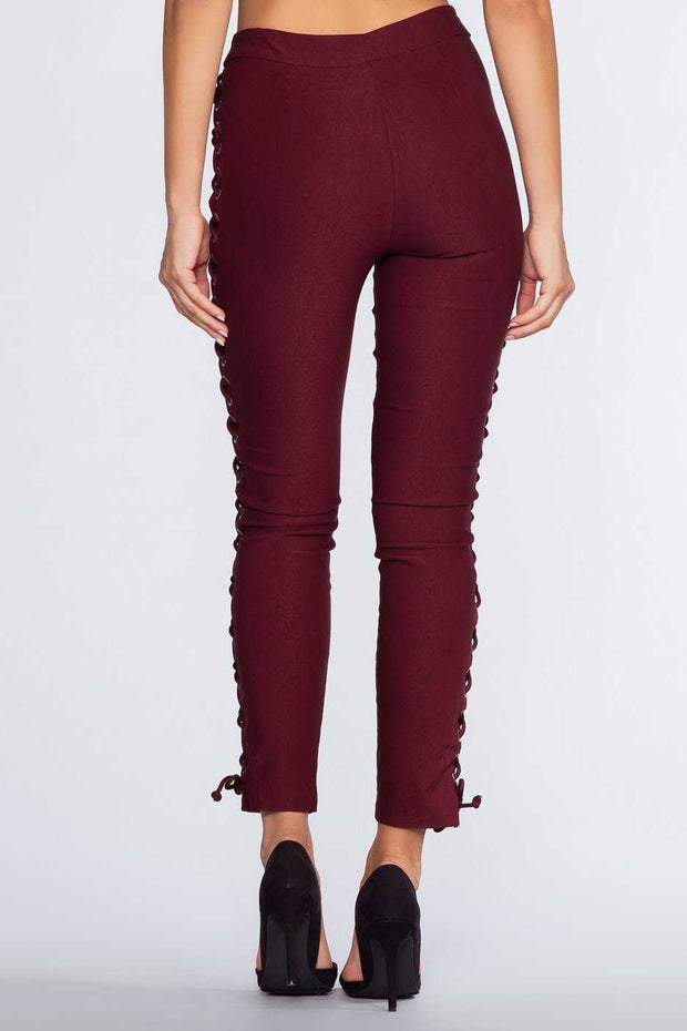 Pants - Lace Do It Right Pants - Burgundy