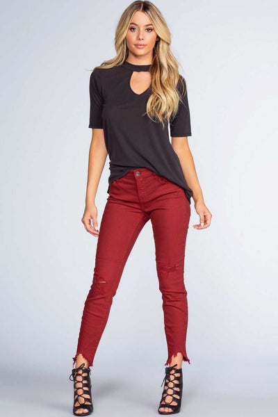 Pants - Melina Distressed Jeans - Burgundy