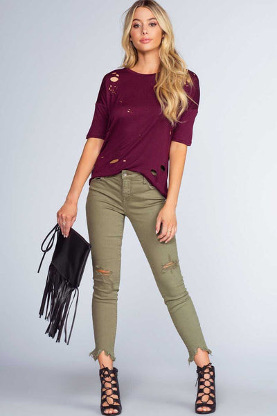 Pants - Melina Distressed Jeans - Olive