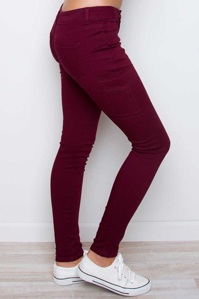 Pants - Talia Cargo Skinny Jeans - Burgundy