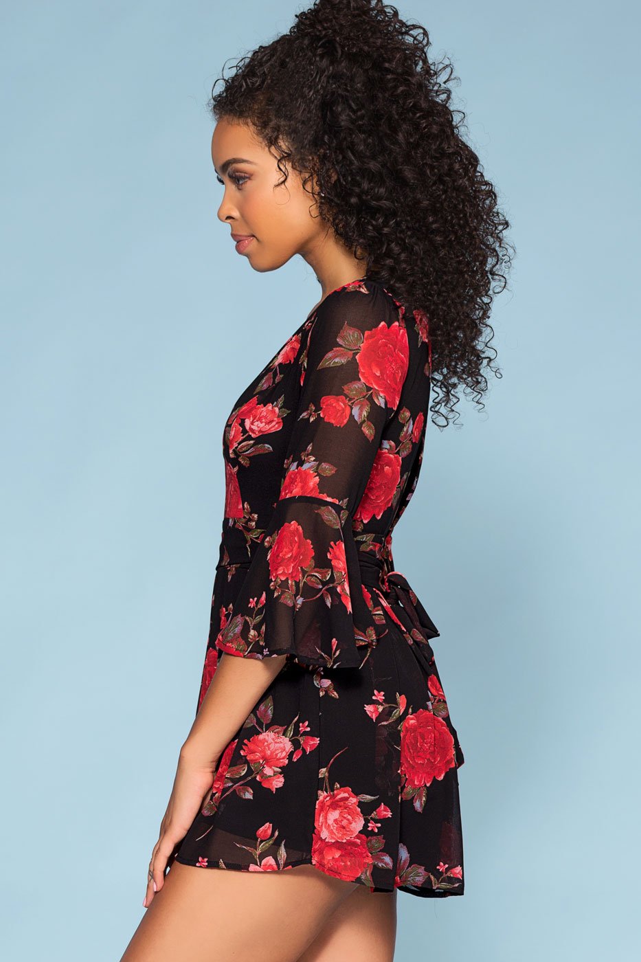Rompers - Lost Garden Floral Bell Sleeve Romper - Black